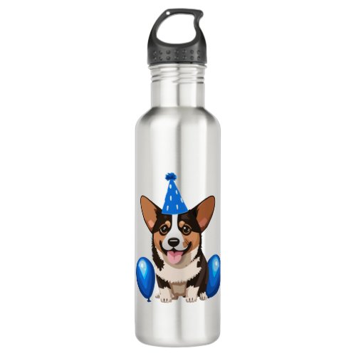 Blue Birthday Puppy Classic T_Shirt Stainless Steel Water Bottle