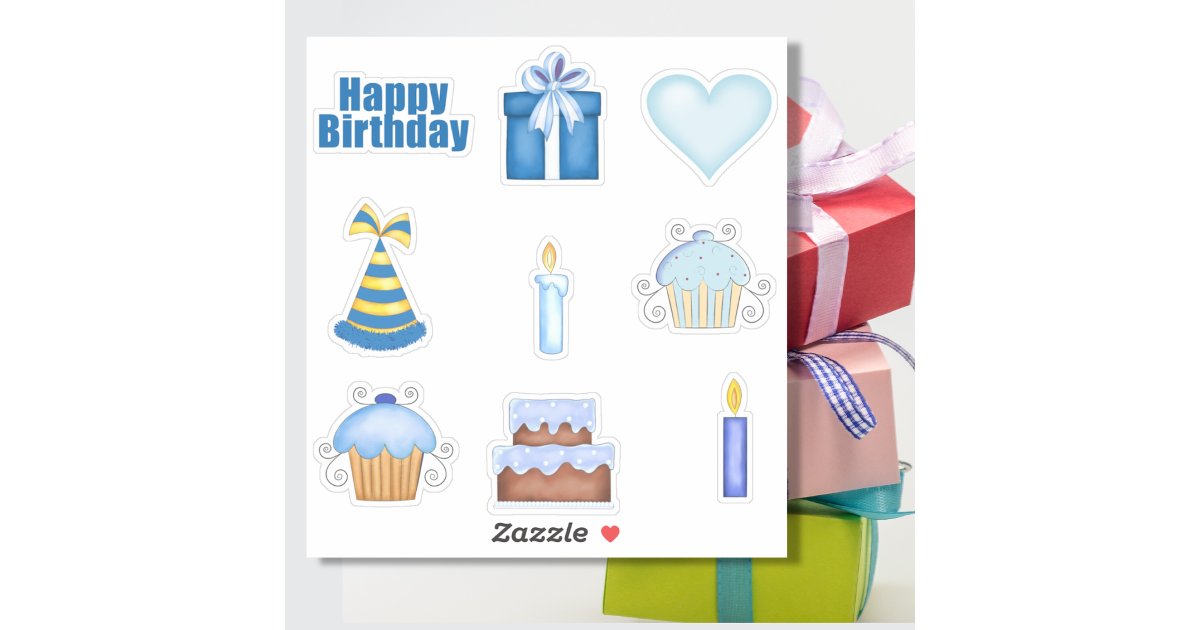 Blue Birthday Sticker Set | Zazzle