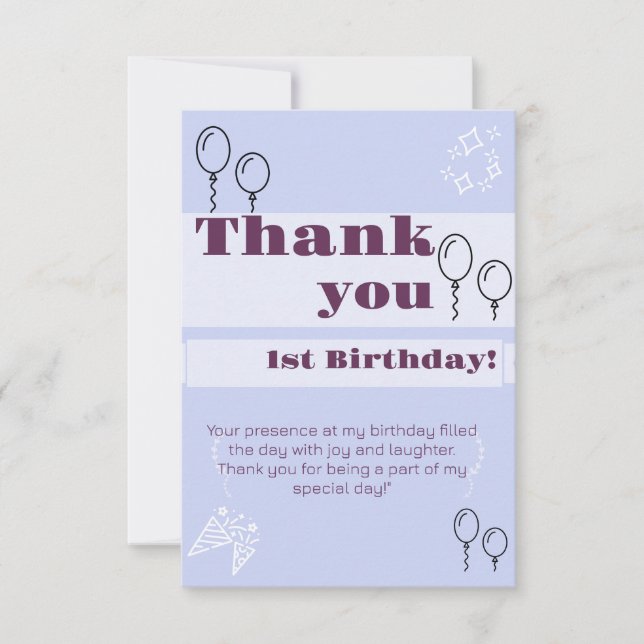 Blue Birthday thank you card (Front)