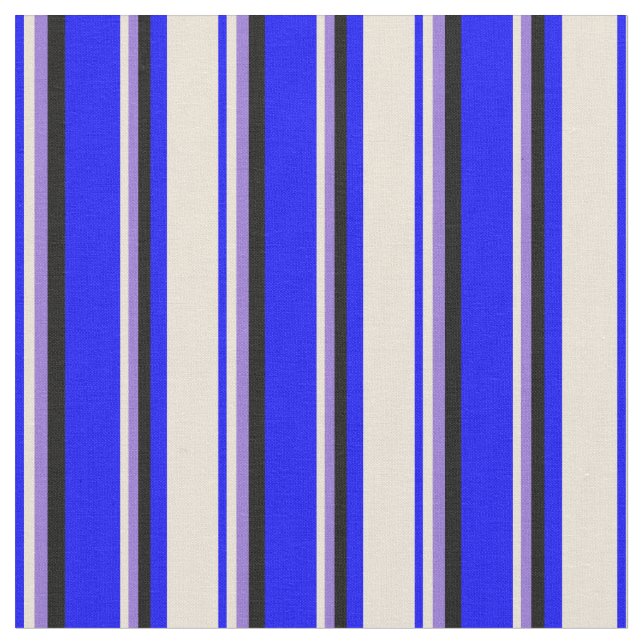 Blue, Bisque, Purple & Black Colored Lines Fabric (Close Up)