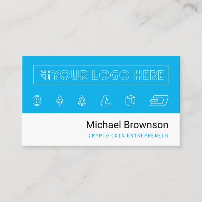 Blue Bitcoin Accepted Crypto Coin Entrepreneur Business Card (Front)