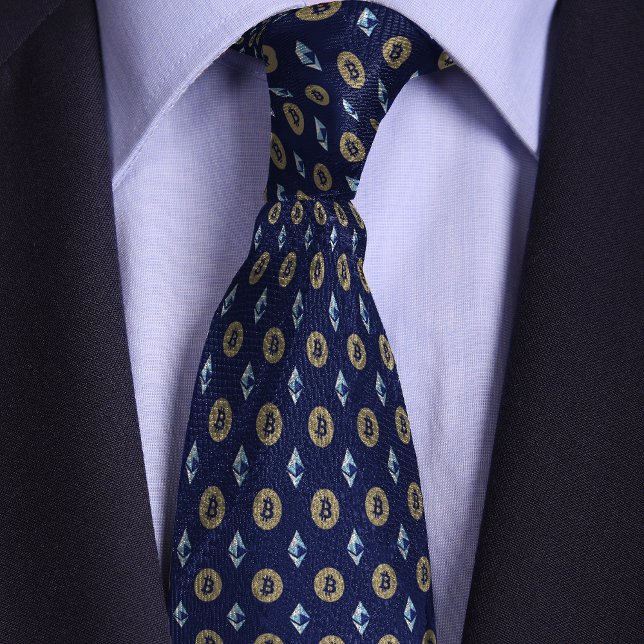 Blue Bitcoin Ethereum Crypto Icons Neck Tie (Creator Uploaded)