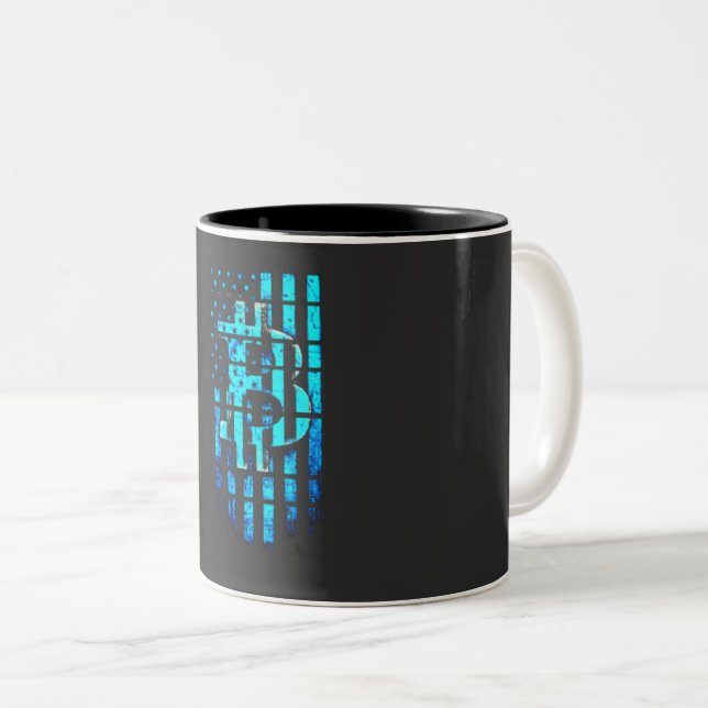 Blue Bitcoin T-shirt Two-Tone Coffee Mug (Front Right)