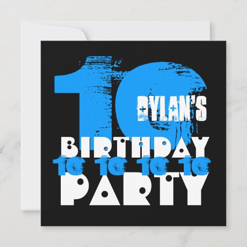 BLUE BLACK 10th Birthday Party 10 Year Old V02 Invitation