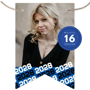 Blue & Black 16 Photo Graduation Hanging Banner