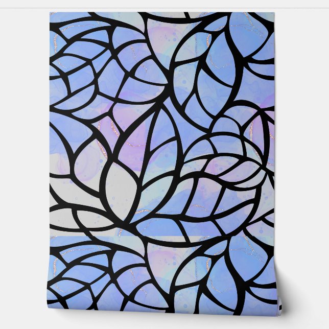 Blue black abstract leaves pattern Wallpaper Wallpaper (Unrolling)