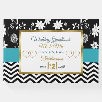 Blue, Black and Gold Heart Wedding Book