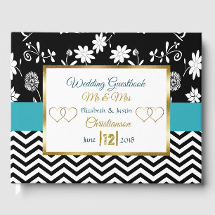 Blue, Black and Gold Heart Wedding Book