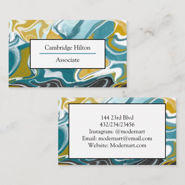 Blue, Black and Gold Marble    Business Card (Front/Back)