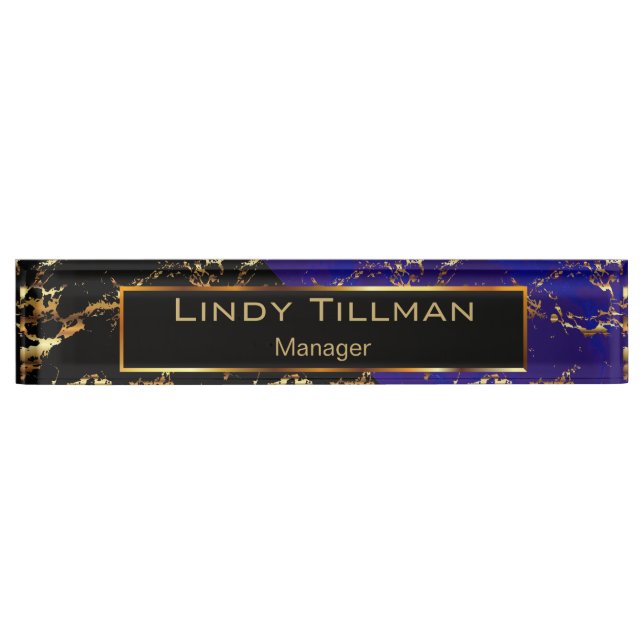 Blue, Black and Gold Marble Design Name Plate (Front)