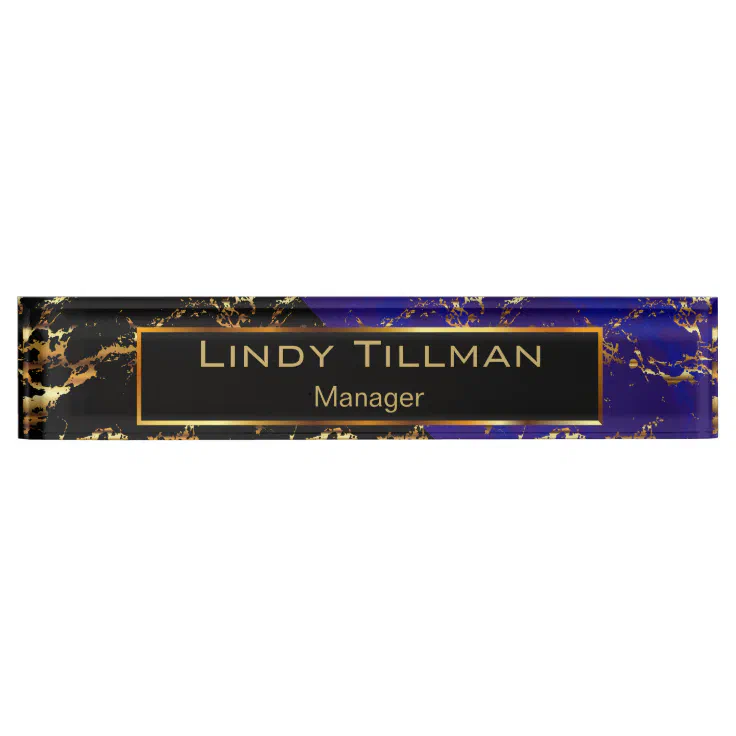 Blue, Black and Gold Marble Design Name Plate | Zazzle