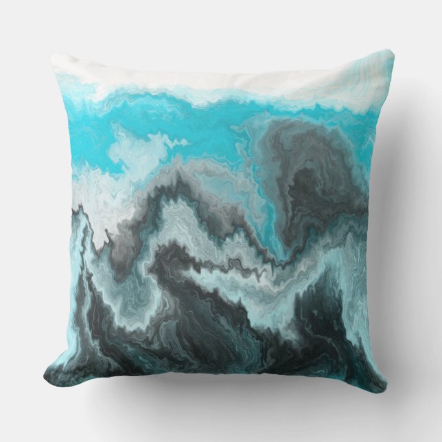 Blue, Black and Gray marble Fluid Art   Outdoor Pillow (Front)