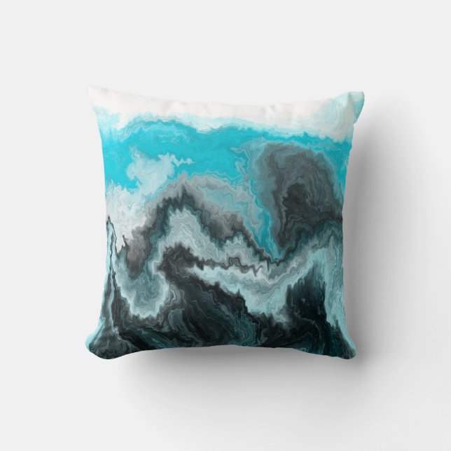 Blue, Black and Gray marble Fluid Art    Throw Pillow (Front)
