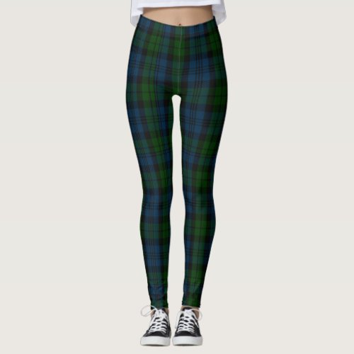 Blue black and green tartan leggings