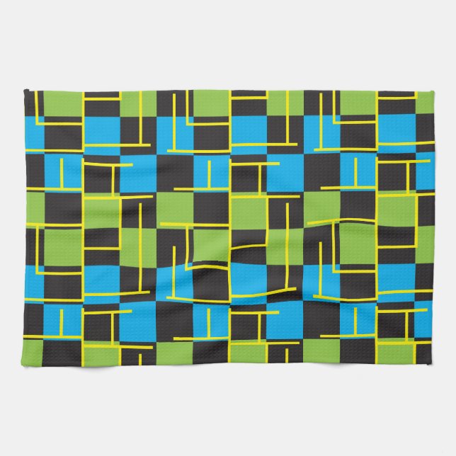 Blue, Black and Lime Green Abstract Towel (Horizontal)