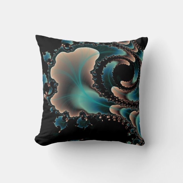 Blue Black and pink fractal art pillow (Front)