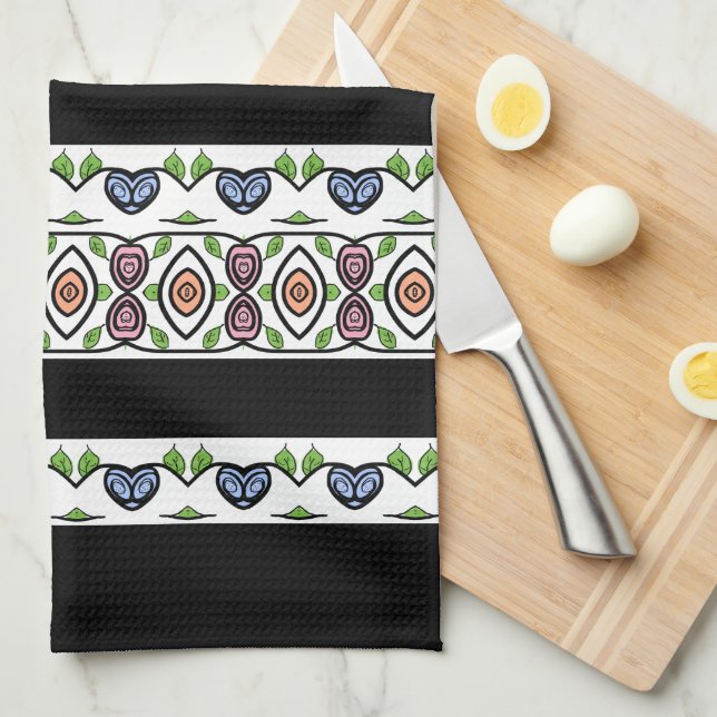 Blue Black and Pink With Orange Kitchen Towel (Quarter Fold)