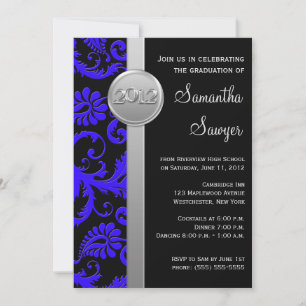 Blue, Black, and Silver LOOK Graduation Invitation