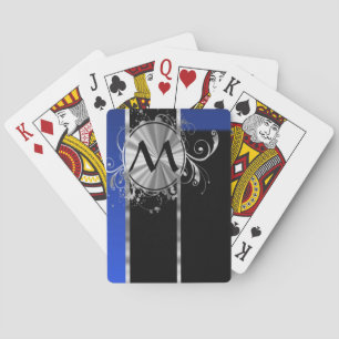 Blue black and silver monogram poker cards