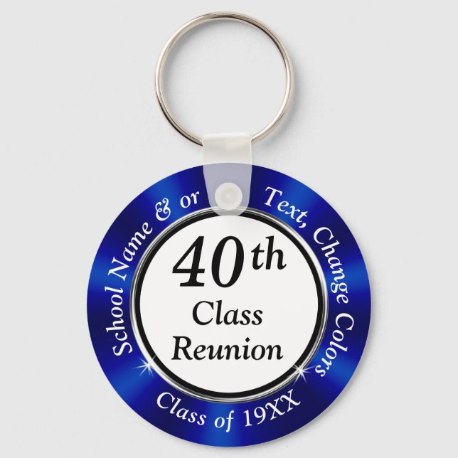 Blue, Black and White 40 Year High School Reunion Keychain (Front)