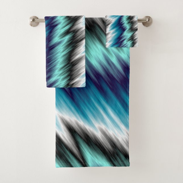 Blue black and white abstract  bath towel set (Insitu)
