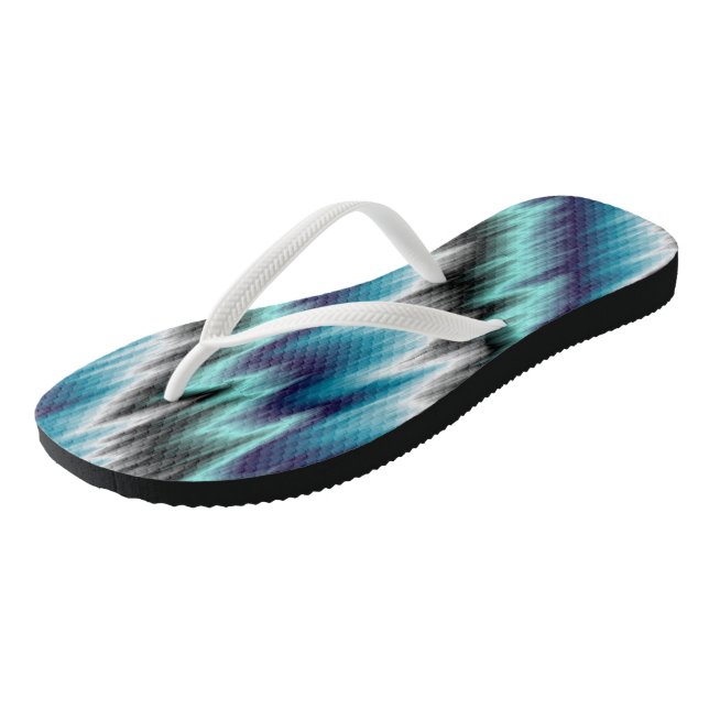 Blue black and white abstract flip flops (Angled)