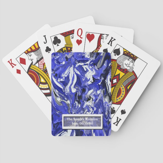 Blue, Black and White Abstract Poker Cards (Back)