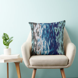 Blue Black and White Abstract Throw Pillow