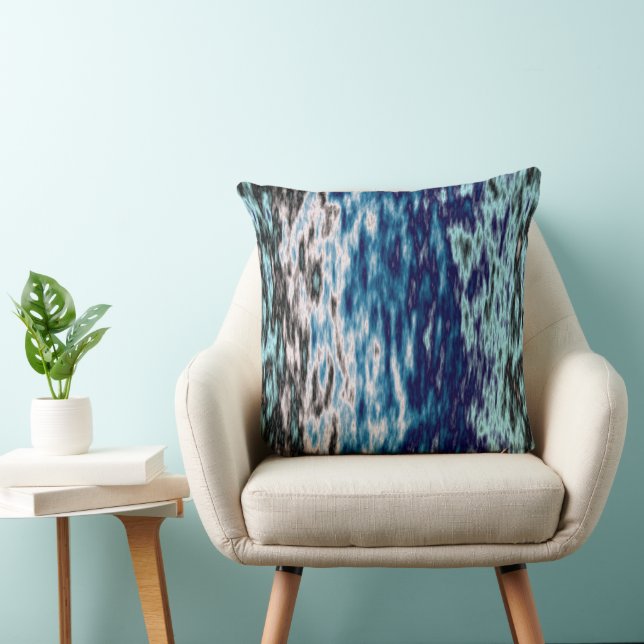 Blue Black and White Abstract Throw Pillow (Chair)