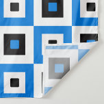 Blue Black And White Checkered Squares Pattern Fabric