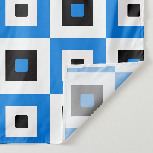 Blue Black And White Checkered Squares Pattern Fabric