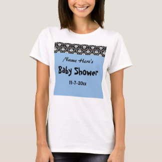 Blue, Black and White Damask Baby Shower T-Shirt