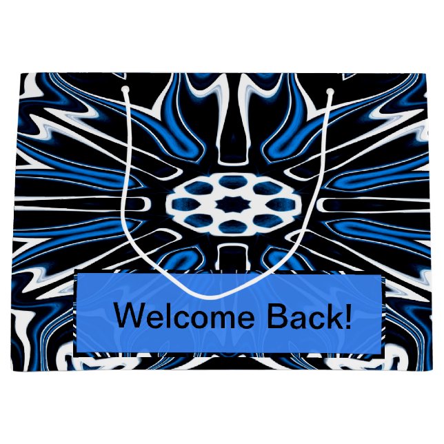 Blue, Black and White Estonia Flower Art Large Gift Bag (Front)