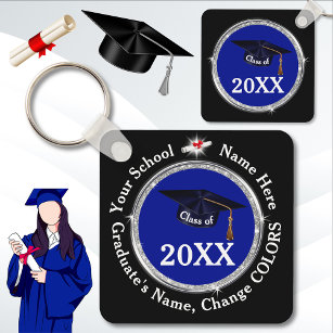 Blue, Black and White, Graduation Party Favors,  Keychain