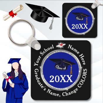 Blue  Black And White  Graduation Party Favors   Keychain by LittleLindaPinda at Zazzle