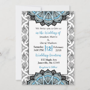 Blue, Black and White Mandala Wedding Invitations