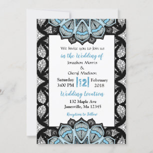 Blue, Black and White Mandala Wedding Invitations