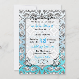 Blue, Black and White Mandala Wedding Invitations