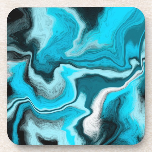 Blue, Black and White Marble Fluid Art    Beverage Coaster (Front)