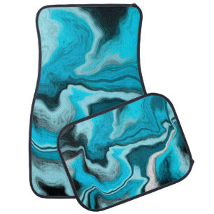 Blue, Black and White Marble Fluid Art Car Floor Mat