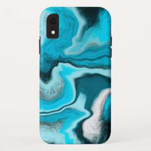 Blue, Black and White Marble Fluid Art   iPhone XR Case