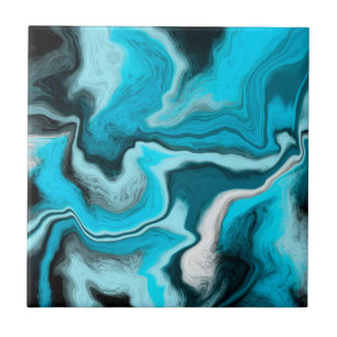 Blue, Black and White Marble Fluid Art Ceramic Tile