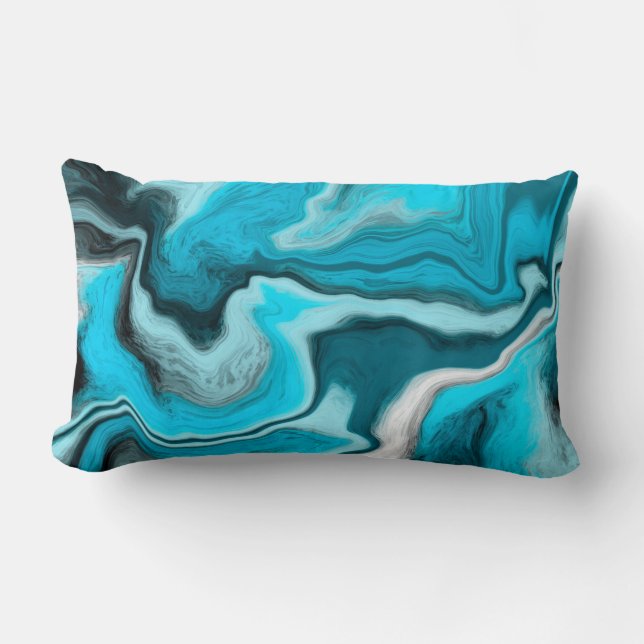 Blue, Black and White Marble Fluid Art    Lumbar Pillow (Front)
