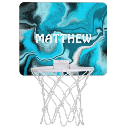 Blue Black and White Marble Fluid Art Mini Basketball Hoop