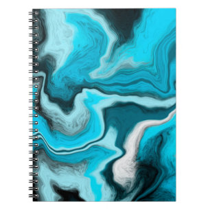 Blue, Black and White Marble Fluid Art    Notebook