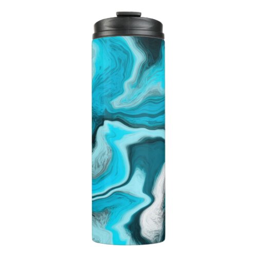 Blue Black and White Marble Fluid Art  Thermal Tumbler