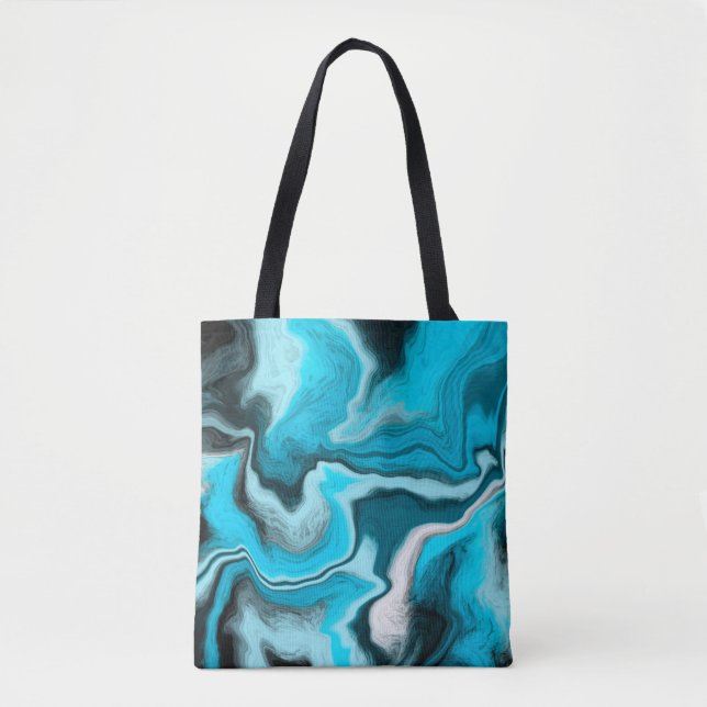 Blue, Black and White Marble Fluid Art   Tote Bag (Front)