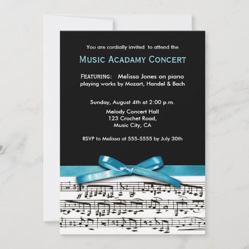 Blue Black and white music recital concert invites