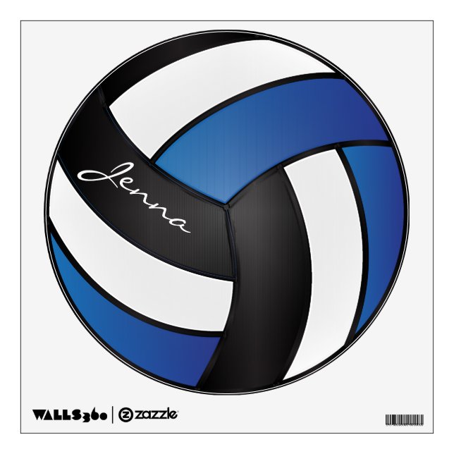 Blue, Black and White Personalize Volleyball Wall Decal (Front)