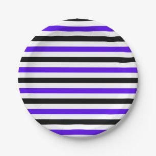 Blue Black and white stripes design Paper Plates